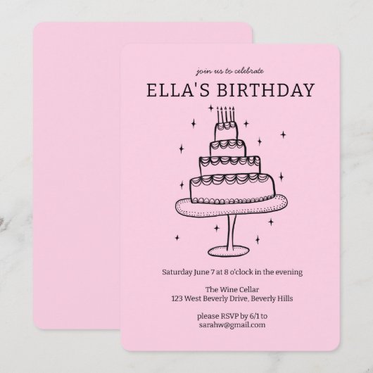 Whimsical verjaardagstaart Doodle Schattige Custom Kaart (Voorkant / Achterkant)