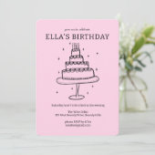 Whimsical verjaardagstaart Doodle Schattige Custom Kaart (Staand voorkant)