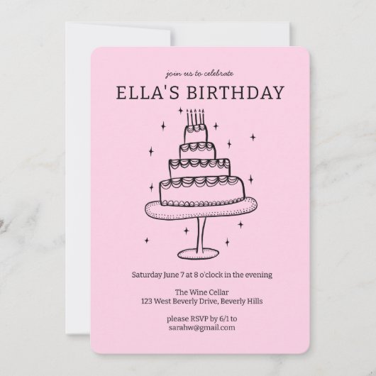 Whimsical verjaardagstaart Doodle Schattige Custom Kaart (Voorkant)