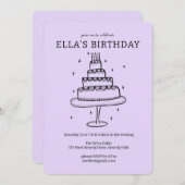 Whimsical verjaardagstaart Doodle Schattige Custom Kaart (Voorkant / Achterkant)