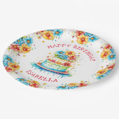 Whimsical verjaardagstaart illustratie gepersonali papieren bordje (Gekanteld)