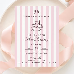 Whimsical, verjaardagstaart, Pink Bow & Stripes Kaart