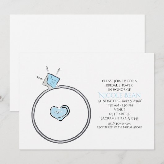 Whimsical Verloving Ring Bridal Shower Invitation Kaart (Voorkant / Achterkant)