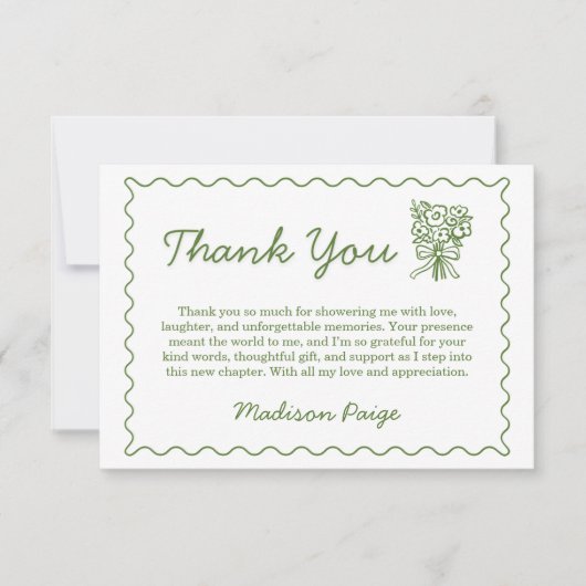 Whimsical Verse Fris Van De Markt Groen Bruidsmeis Bedankkaart (Voorkant)