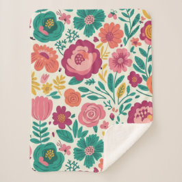 Whimsical Veteraan Bloemen Retro Bloemenpatroon Sherpa Deken