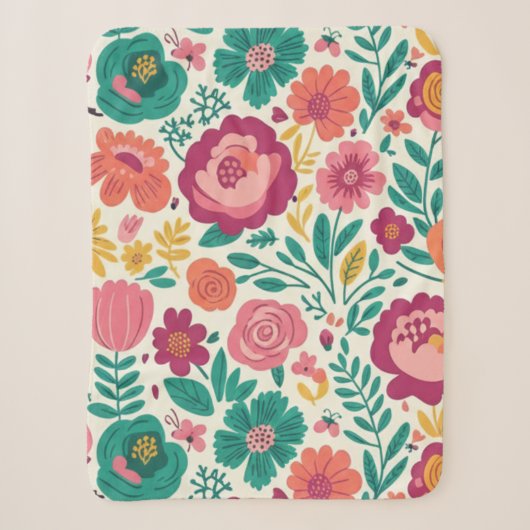Whimsical Veteraan Bloemen Retro Bloemenpatroon Sherpa Deken (Voorkant)