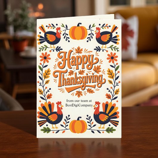 Whimsical Vibrant Folk Art Herfst Thanksgiving Kaart
