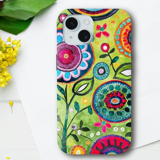 Whimsical Vibrant Kleur Folk Art Bloemen Patroon Case-Mate iPhone Case