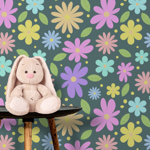 Whimsical Vibrant Pastel Tuin Bloeit op Groen Behang