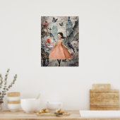 Whimsical Victoriaans Gothic Girl & Florals Londen Poster (Keuken)