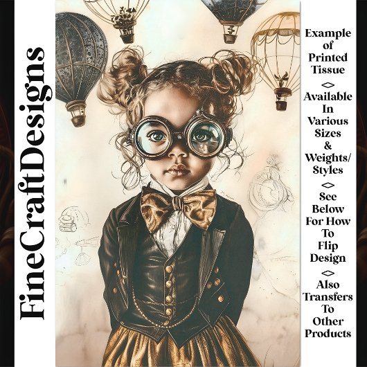 Whimsical Victoriaans Steampunk Meisje W7 Decoupag Tissuepapier