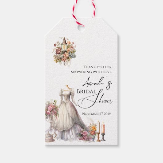 Whimsical Victoriaans trouwjurk Vrijgezellenfeest Cadeaulabel (Voorkant)