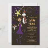 Whimsical Village Family New Year's Eve Snowman Kaart (Voorkant)