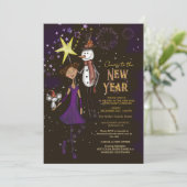 Whimsical Village Family New Year's Eve Snowman Kaart (Staand voorkant)