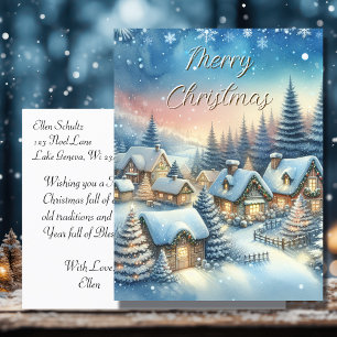 Whimsical Village gepersonaliseerde kerst Feestdagenkaart