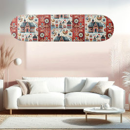 Whimsical Village Home Nordic Folk Art Scandinavia Persoonlijk Skateboard