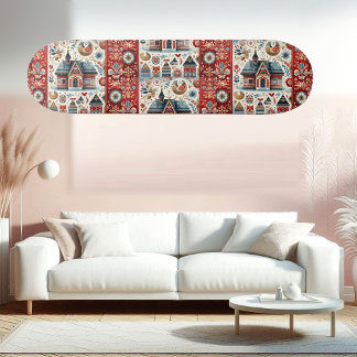 Whimsical Village Home Nordic Folk Art Scandinavia Persoonlijk Skateboard