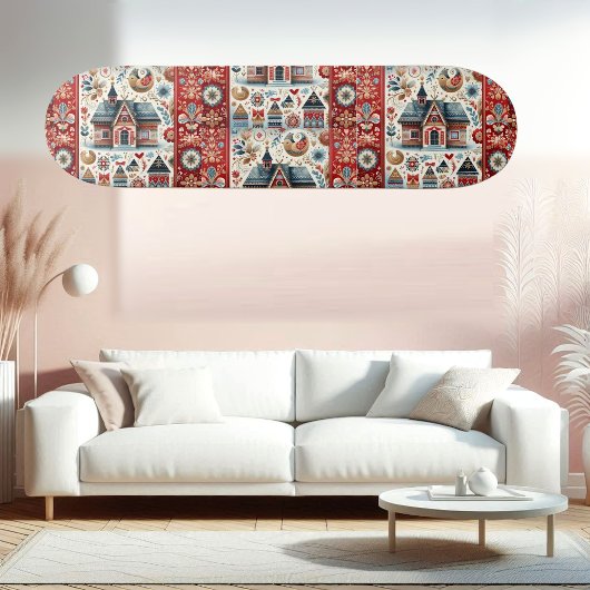 Whimsical Village Home Nordic Folk Art Scandinavia Persoonlijk Skateboard