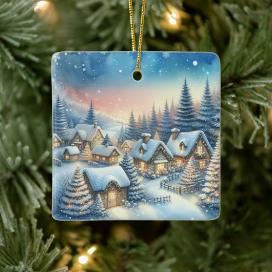 Whimsical Village Kerstmis gepersonaliseerd Keramisch Ornament (Boom)