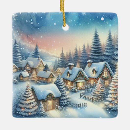 Whimsical Village Kerstmis gepersonaliseerd Keramisch Ornament (Voorkant)
