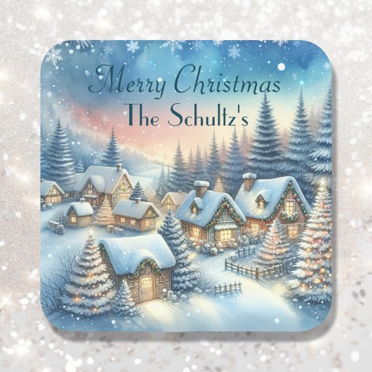 Whimsical Village Kerstmis gepersonaliseerd Vierkante Sticker