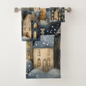 Whimsical Village Starry Skies Navy Gold Bad Handdoek (Insitu)