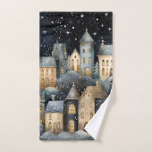 Whimsical Village Starry Skies Navy Gold Bad Handdoek (Handdoek)