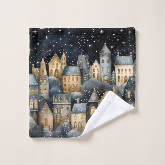 Whimsical Village Starry Skies Navy Gold Bad Handdoek (Wasdoekje)