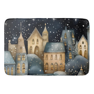 Whimsical Village Starry Skies Navy Gold Badmat