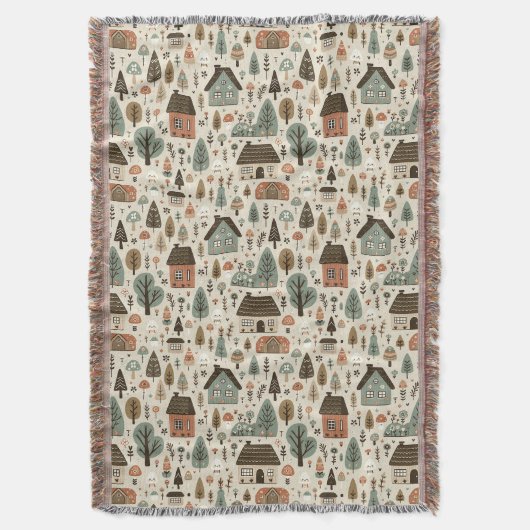 Whimsical Village with Cottages and Trees Deken (Voorkant Verticaal)