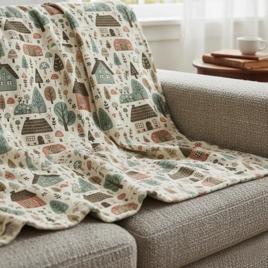 Whimsical Village with Cottages and Trees Fleece Deken