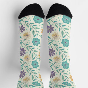 Whimsical Vintage Bloem Motief Crème Gedesigneerd  Sokken