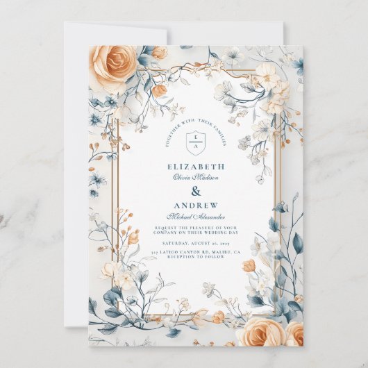 Whimsical Vintage Bloemige Varens Bruiloft Kaart (Voorkant)