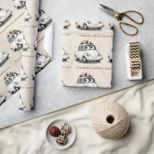 Whimsical Vintage Car Wedding Gefeliciteerd Cadeaupapier