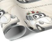 Whimsical Vintage Car Wedding Gefeliciteerd Cadeaupapier (Rol Hoek)