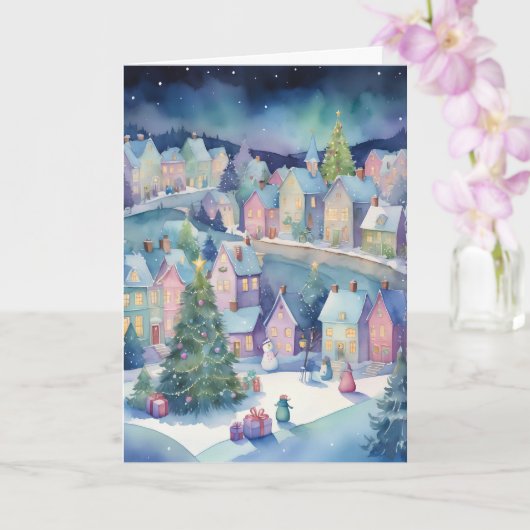 Whimsical Vintage Christmas City Storybook Kaart (Orchidee)
