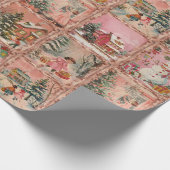 Whimsical Vintage Christmas Pink Pattern Cadeaupapier (Hoek)