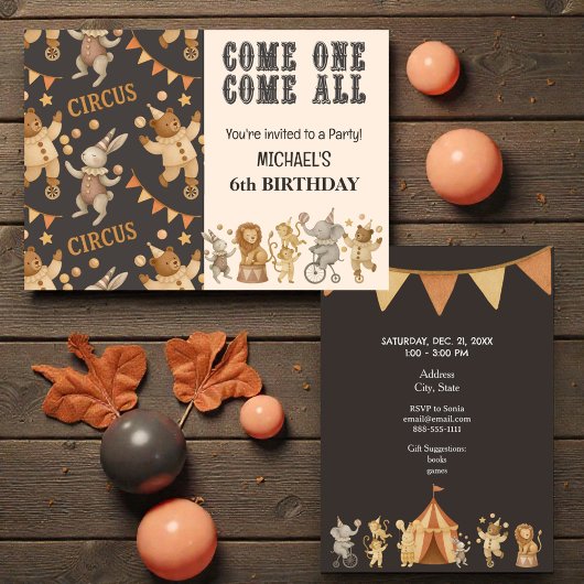 Whimsical Vintage Circus Birthday Invitation Kaart