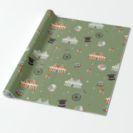 Whimsical Vintage Circus Kinderverjaardag op Groen Cadeaupapier