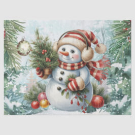 Whimsical Vintage Decoupage Christmas Snowman Tissuepapier
