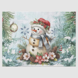 Whimsical Vintage Decoupage Christmas Snowman Tissuepapier