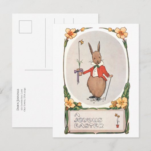 Whimsical Vintage Easter Bunny Briefkaart (Voorkant / Achterkant)