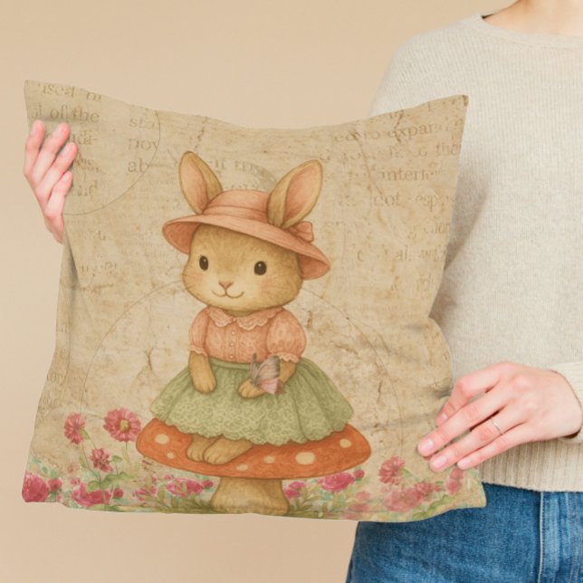 Whimsical Vintage Easter Bunny Pillow Kussen (Creator heeft geüpload)