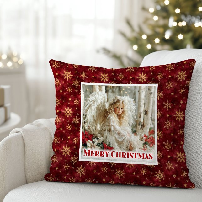 Whimsical Vintage Engel Rood Gouden Accent Kerstmi Kussen (Whimsical Vintage Angel Red Gold Accent Christmas Pillow

)