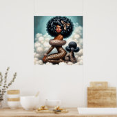 Whimsical Vintage Glamour: Afro Pin-Up Luipaard Poster (Keuken)