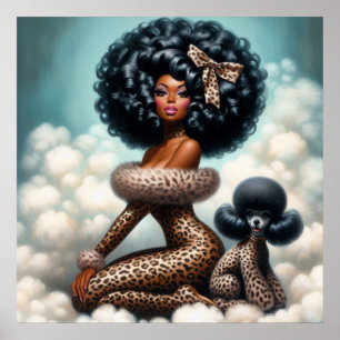 Whimsical Vintage Glamour: Afro Pin-Up Luipaard Poster
