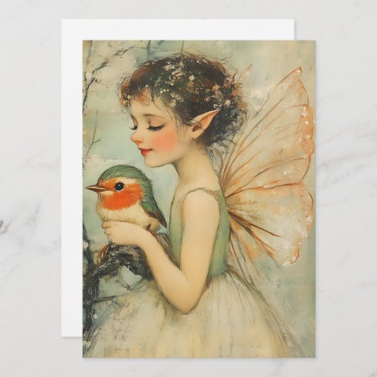 Whimsical Vintage Kerstfee met Robin Feestdagenkaart (Voorkant / Achterkant)