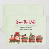 Whimsical Vintage-kersttrein met speelgoed Save The Date (Voorkant / Achterkant)