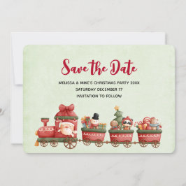 Whimsical Vintage-kersttrein met speelgoed Save The Date