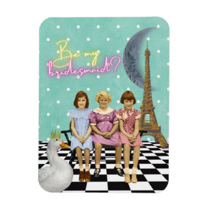 Whimsical Vintage Kids Bruidsmeisje Verzoek Magneet